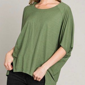 Heyson Women’s Plus 3X Oversized Boatneck Top~  3/4 Sleeve~Olive
